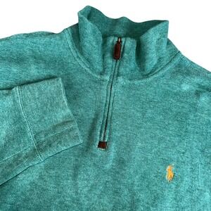 Polo Ralph Lauren Men's Estate‎ Rib Quarter Zip Pullover Sweater XL Green Cotton